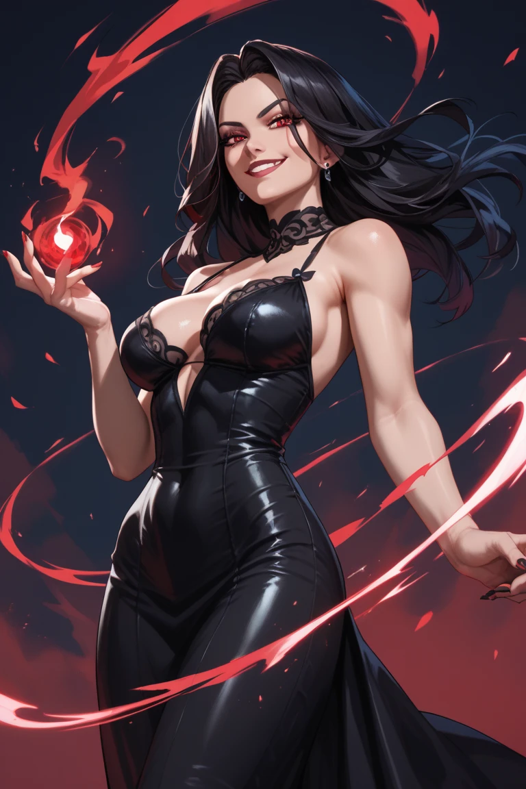 red skinned she devil, (red skin:1.4), long black hair with a fringe, green eyes, black lipstick, fully , sweaty, black choker, medium boobs, red horns, semi muscular arms, slim body, thick thighs (mature face:1.4), chengwei pan on artstation, by Yang J, detailed fantasy art, stunning character art, fanart best artstation, epic exquisite character art, beautiful armor, extremely detailed artgerm, detailed digital anime art, artgerm on artstation pixiv, armor woman, (magazine:1.3), (cover-style:1.3), fashionable, woman, vibrant, outfit, posing, front, colorful, dynamic, background, elements, confident, expression, holding, statement, accessory, majestic, coiled, around, touch, scene, text, cover, bold, attention-grabbing, title, stylish, font, catchy, headline, larger, striking, modern, trendy, focus, fashion