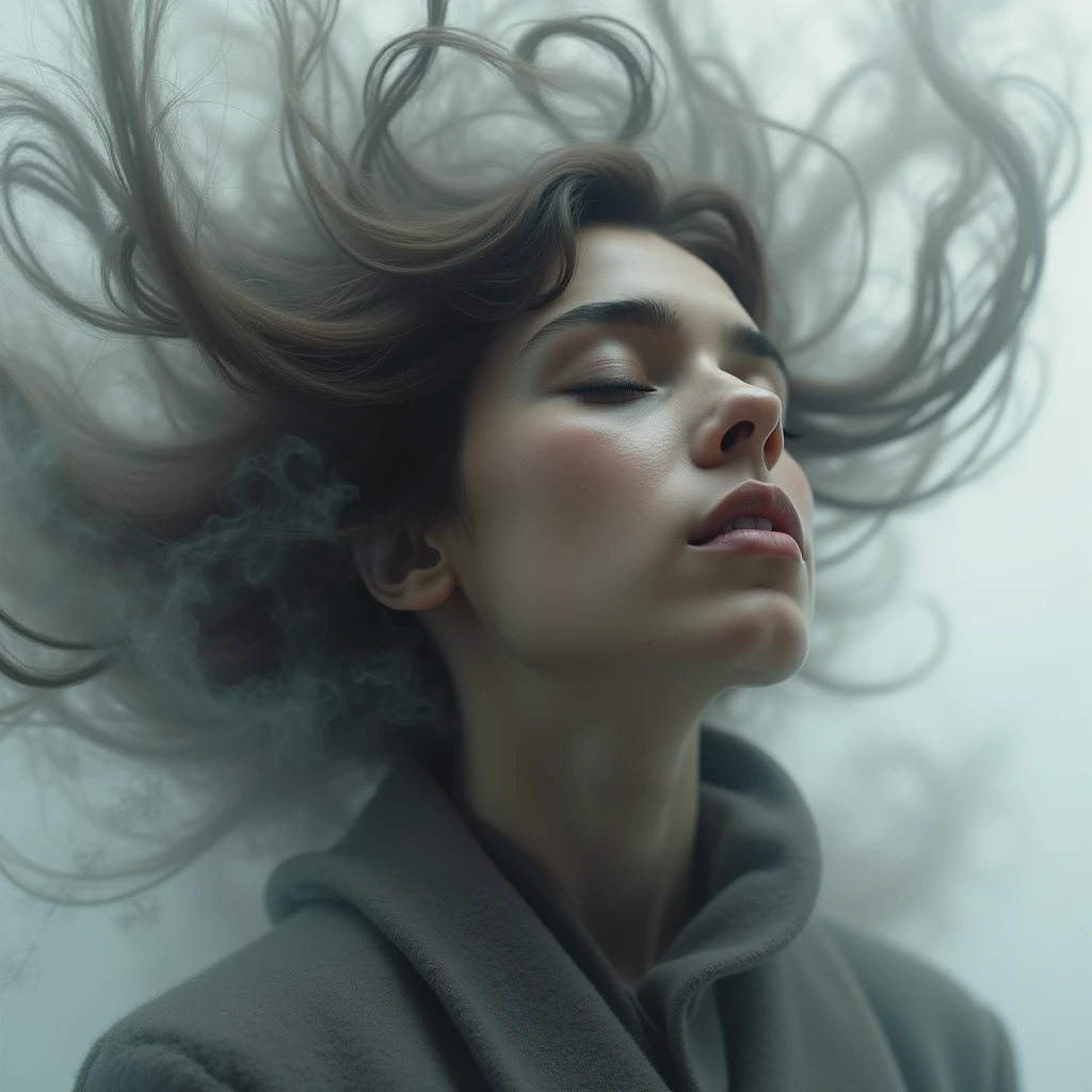 a woman's face is shown through a foggy glass window, hot shower steam, Fiona Stephenson, swirling mist, a black and white photo, art photography