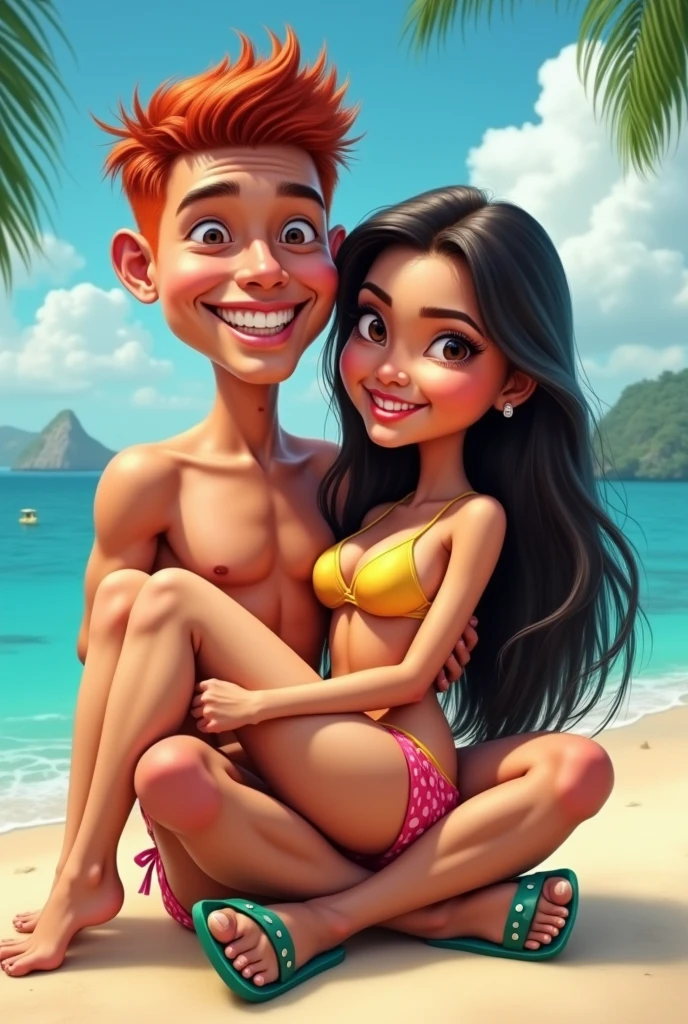 (nude) (Daphne and Velma ((human)) kissing) full body. on a deserted beach