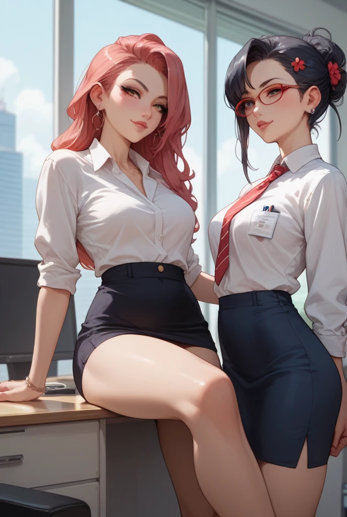 ((tmasterpiece,Need)),(1girl),((A MILF)),Light pink hair,big-areola,horn,((office lady)),By bangs,middlebreast,(plumw),slim,ssmile,[Wide hips],office,standing, aru \(blue archive\),nakeness,Raised sexy,The kinky is exposed,