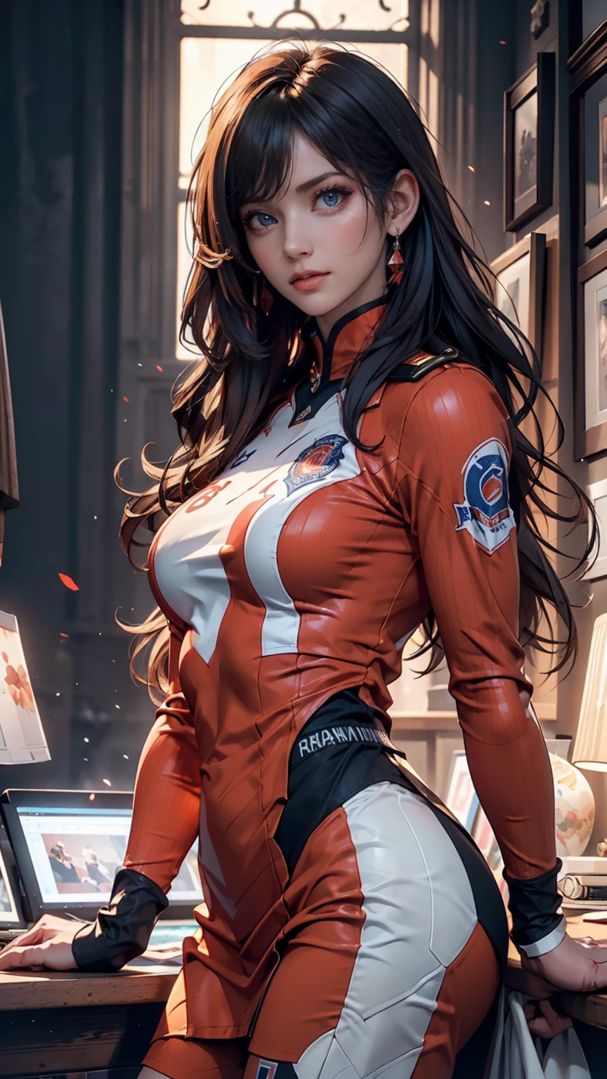 Beautiful woman with a well-defined body, role-playing using Swiss "Tigers" troops, wearing the costume of Swiss "Tigers" troops, big breasts, thin waist, plump buttocks