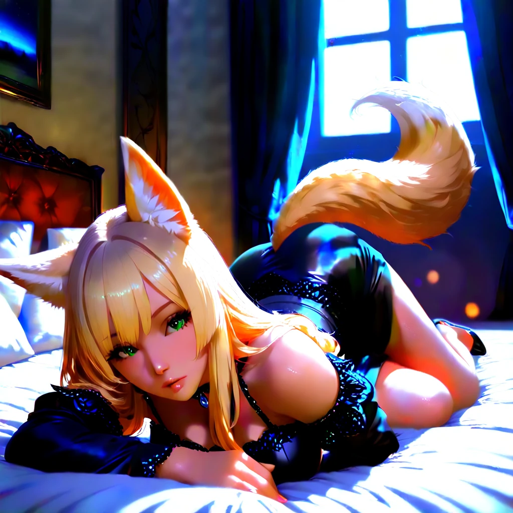 masturbation behavior、golden hair、beautiful young woman、Gorgeous full nude、twin tail hairstyle、yellow ribbon hair ornament、small breast、beautiful areola、dark armpit hair、Pubic hair like a black jungle、Penis erect upwards、plump scrotum、beautiful hands、beautiful anus、Semen dripping from the crotch、spread legs、on the bed