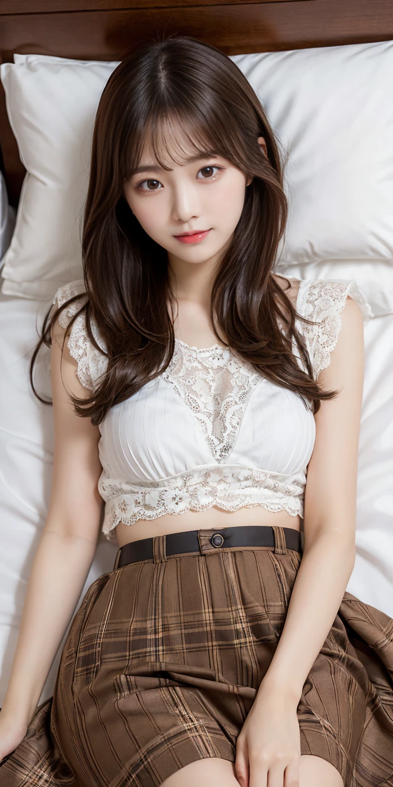 Anyway cute girl、(((Girl sitting on bed:1.2)))、(Kneeling:1.4)、(((spread legs:1.4)))、Crawling with your hands behind your back:1.4、(Tight-fitting lace panties with high legs and a small amount of fabric:1.4)、(((- She is showing the crotch of her panties to the camera:1.4)))、Light tones:1.4、top-quality、in 8K、masterpiece:1.3、1girl in、kindly smile:1.2、Friendly smile:1.2、Little smile:1.2、slightly chubby beauty:1.3、Hairstyle Casual、huge tit:1.4、 student、Panties are high-legged、The cloth of the panties is small、Sexy Camisole、Harassing sexy and gorgeous white lingerie:1.4、Big eyes、二重まぶた、Cute smile:1.4、Anatomically correct number of legs、Anatomically correct number of arms、Camelto:1.2、Close-up of the crotch at a low angle:1.4