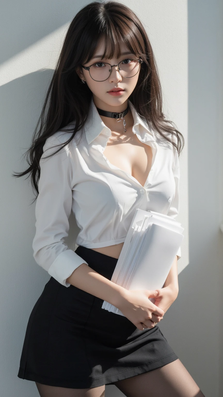 ((RAW photograph, Realistic photo, Best quality, 8K, Masterpiece: 1.3)), (raw photo:1.2), Hyperrealist portrait gorgeous Beautiful Chinese girl, young girl, 16 years old, pretty body, (beautiful natural breasts: 1.2), very detailed eyes and face, (lustfully naughty face, natural lip, natural makeup: 1.3, blushing), beautiful detailed eyes, seductive sharp eyes, (charming smile: 1.2), smooth white skin, photo realistic, very detailed faces, ((school uniform), (unbuttoned white long shirt: 1.3), (red bra and thong: 1.2)), ((black pleated skirt: 1.3)), white lace stockings)), (long legs: 1.2, beautiful long nails), loose curls hairstyle, (sit on table, spreading legs, lift skirt), (modern class room background, from below)