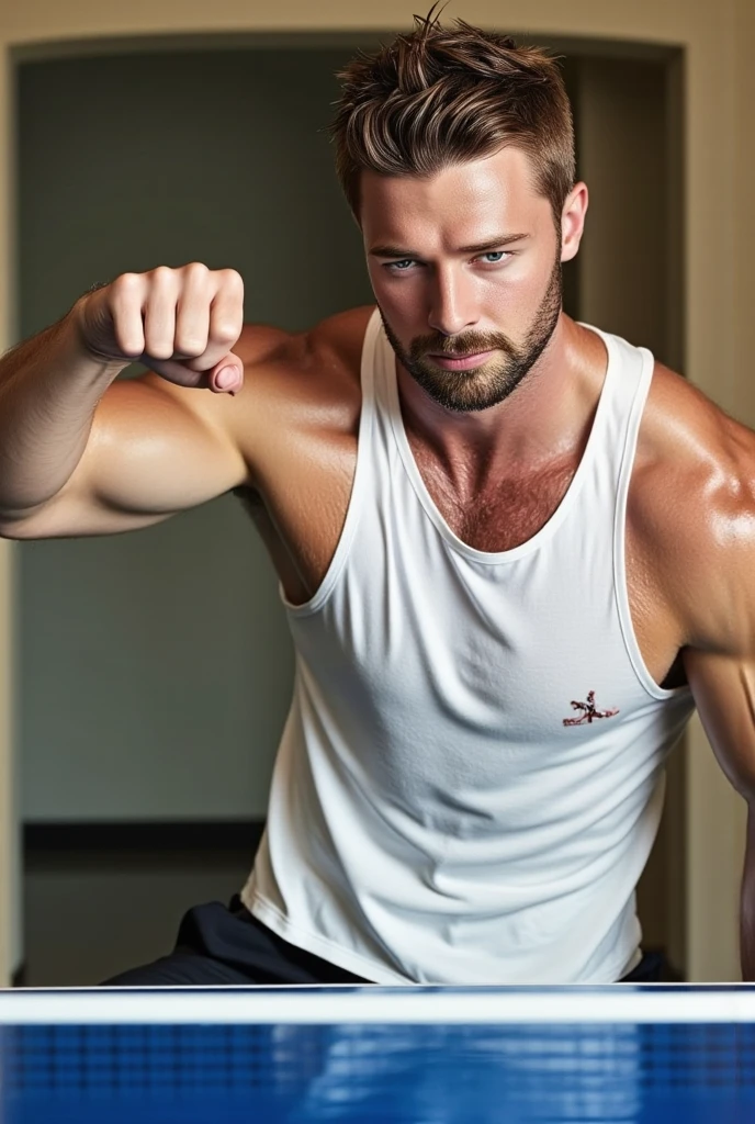 RAW-Foto, close full body portrait of handsome man with beard in sportswear, he shows his muscles in a bodybuilding pose, he is standing in a gym, detailed face, blue eyes, (highly detailed skin:1.2), 8K  UHD, dslr, soft lighting, good quality, film grain, Fujifilm XT3 dappled light on the face, pale skin, Hautporen, oiled, shiny skin, Skin impurities, impure skin, complicated skin details, visible skin detail, detailed skin structure, Blush, folds, Vitiligo spots, moles, Blackheads, Blackheads, white pimples, red pimples, Schönheitsfleck, Hautflaum, [[[[[freckles]]]]] (perfect eyes), ((perfect hands with four fingers and one thumb each))