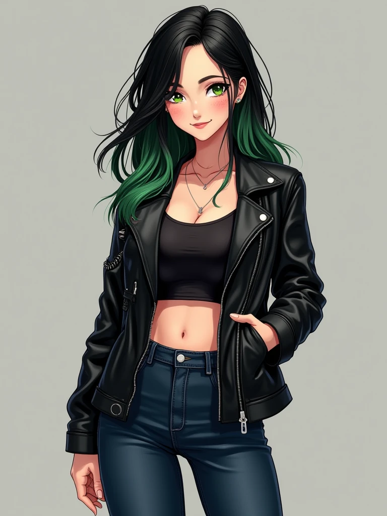 score_9, score_8_up, score_7_up, score_6_up, score_5_up, score_4_up, BREAK source_anime, 1girl, long green hair, goth makeup, peircings, emo, Creative design, full body, Reference sheet, Character sheet