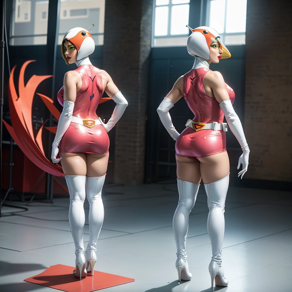 A cute cosplay woman (Cate Blanchett (25)) is wearing Bunny Ears while costumed as Kill La Kill Ryuko Matoi, show her from head to toe, full body shown
