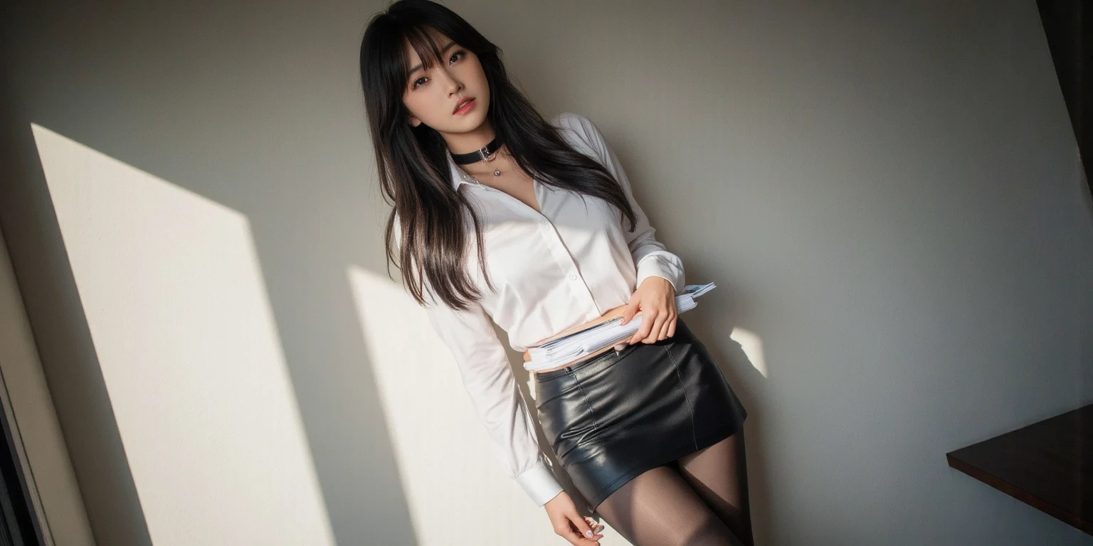 office worker、Sheer blouse、company、(Highest quality)、(Very detailed)、((Very detailed))、4K、(8K)、Highest quality、One person、Kind Face、Soft Light、Raw quality、Soft Skin、Heel、Thighs、163cm
