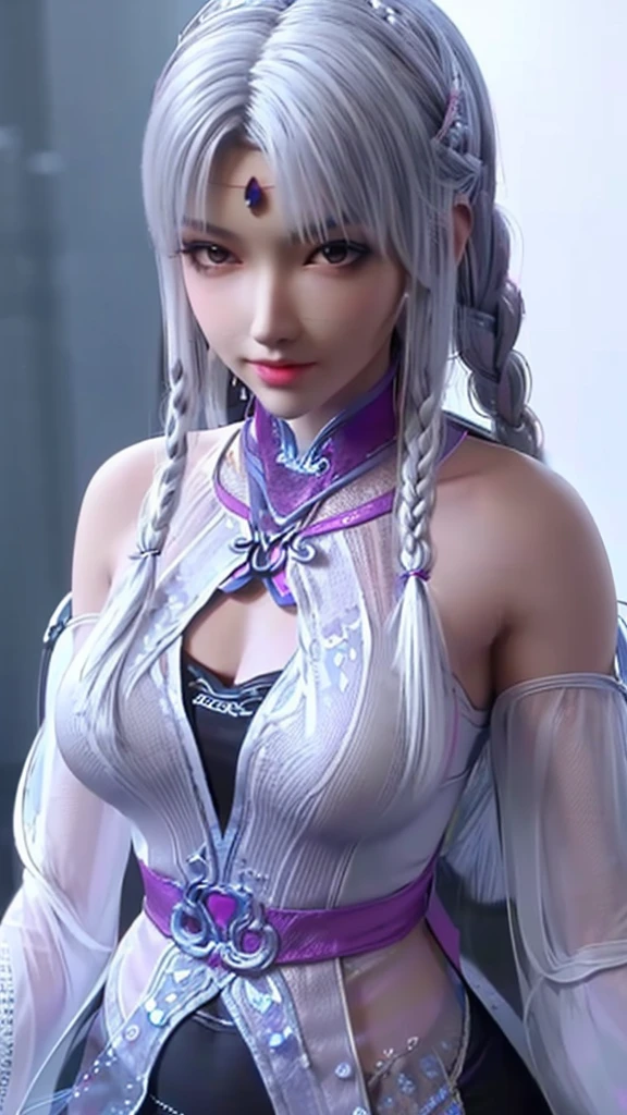 (masterpiece),(highest quality),highres,(extremely detailed),figure,
Gray high ponytail, some light orange, gray eyes, wearing a light purple and white interlaced dress, in the palace.