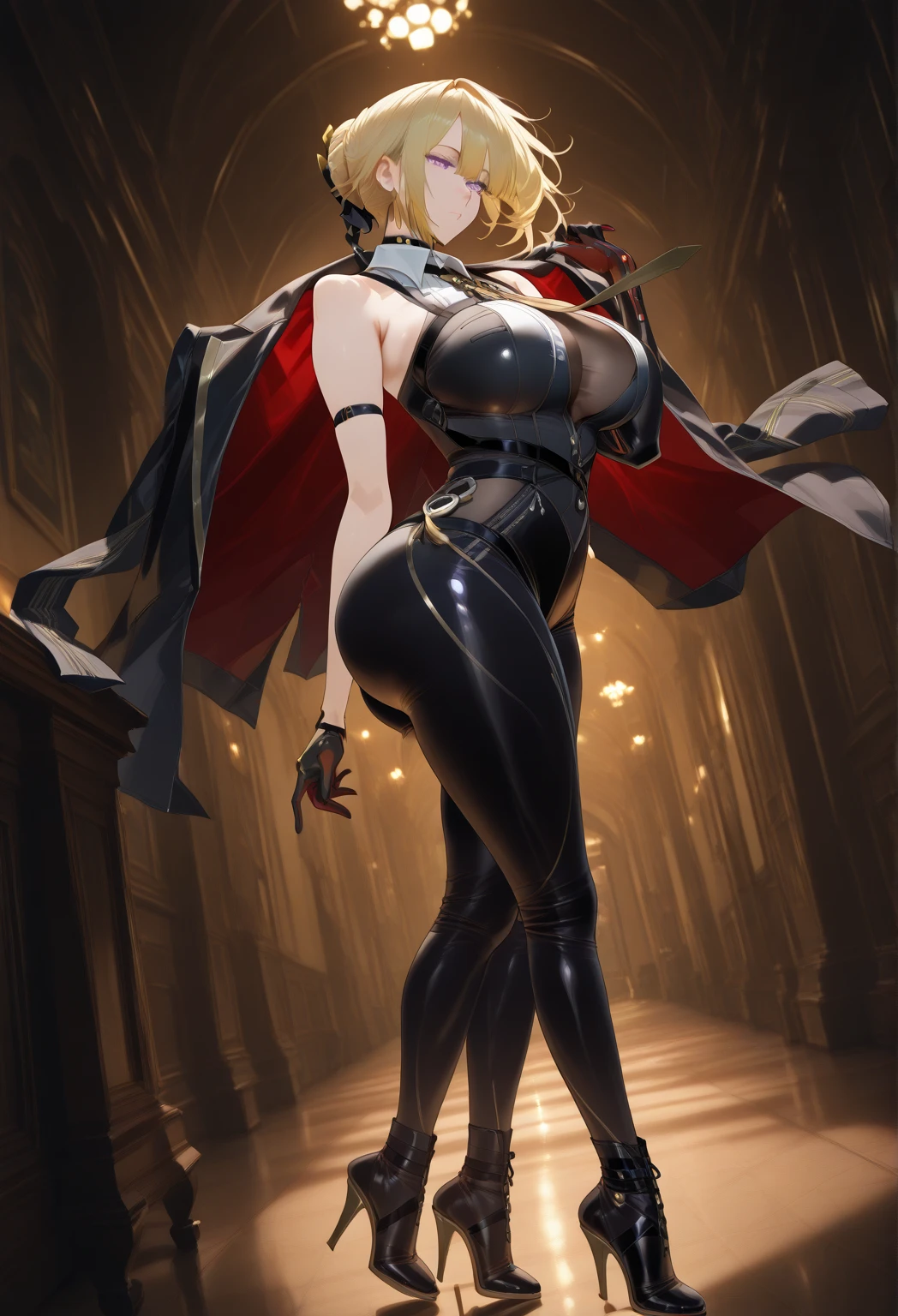 NSFW,masterpiece,top-quality,Underground clubhouse,murky,on a stage,Men in the audience are watching,Blonde girl doing sexy pole dancing,Squatting Pose,opens legs,M-shaped legs,from the front side,The long-haired,Hair flutters,Hair is disheveled,Green eyes,Breasts are protruding、Navel Ejection、sexy red dress,I'm not wearing underwear,Thigh garter belt,Sheer black stockings,Wet and see-through clothes,Female genitalia can be seen through,Pubic hair,My crotch is wet,Shy look,Red face,a little bit smile,Open your mouth,Sweating,Steaming,indirect lighting,myst,Pieces of light fly