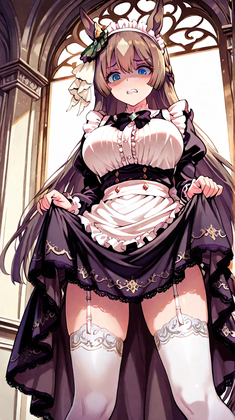 ((masterpiece)), ((best quality)), (ultra-detailed), ((kawaii)), cute, (lovely), ((sexy)), (ero), ((extremely detailed)), 4K, (8K), best quality, (beautiful), anime style, in the middle, full body focus, ((standing near the window)), ((in the hotel)), luxury bed, morning, a cute girl, 1girl, solo, underwear, beautiful dark brown hair, beautiful purple eyes, ((beautiful eyes with highlights:1.4)), white-skinned, long hair, transparent hair, translucent hair, large breast, garter belt, glasses, light smile, blush, lens flare, wind effect, shiny-glistening, gleaming, reflection effect