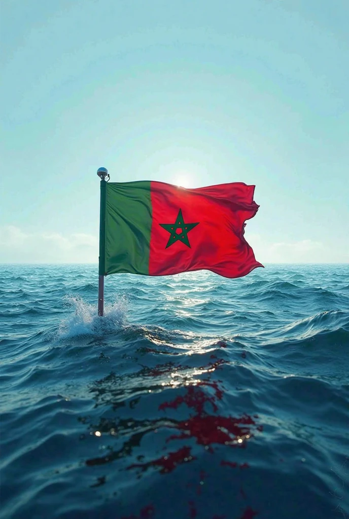 Algerian flag green white crescent moon a red star in the oceans