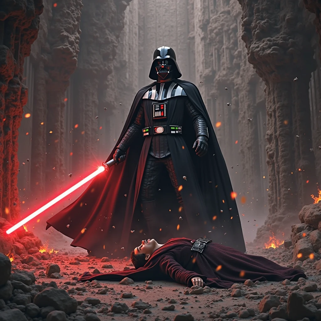princess leia in slave costume beats vader lying on the floor with sith whip