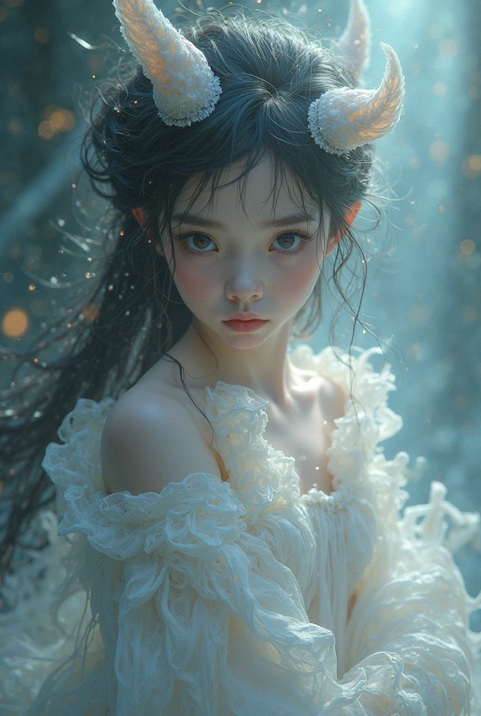Close eyes):2.0, (Open mouth):1.5 Real numbers、8yk、Raw photo、(masuter piece)、(top-quality)、Hi-Res、((Looking Up))(girl with)、(realisitic、Photorealsitic:1.2), Upper body、Ponytail,Sleeveless、skinny、14years、small tits、Eyes closed、Deep sadness、Sorrow、look up sky、Open mouth、screeming、Bedrooms、Background blur