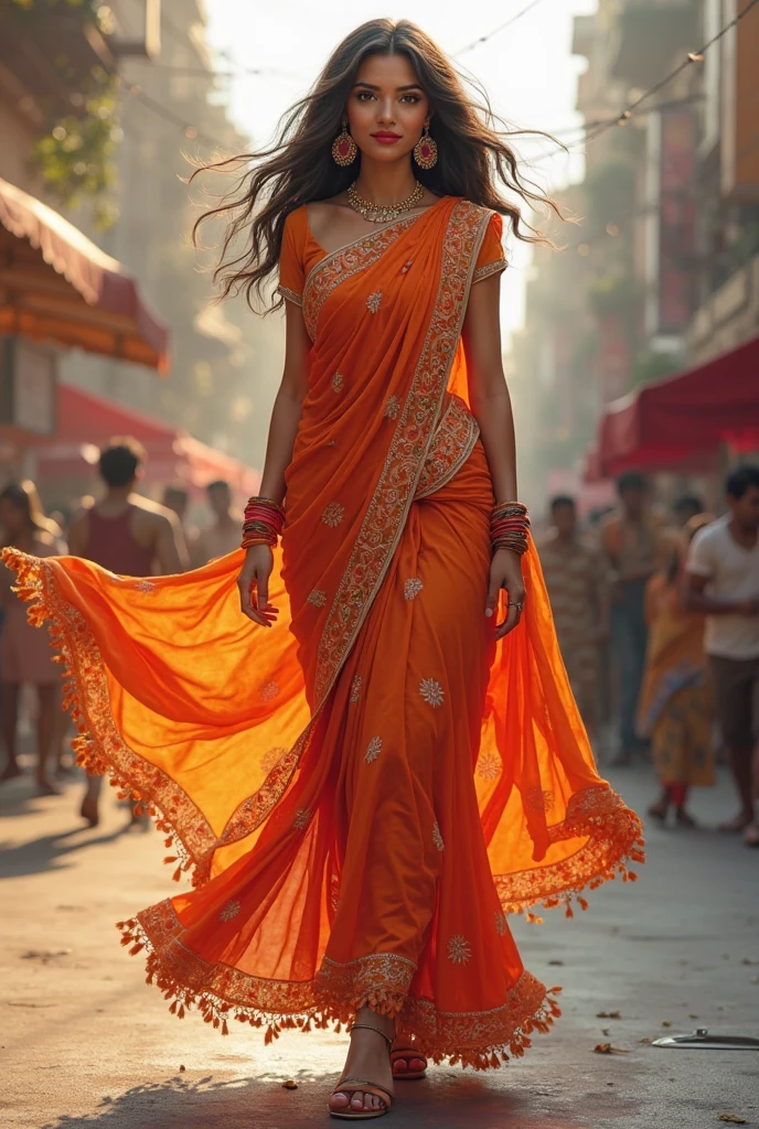 sleeveless saree highheels