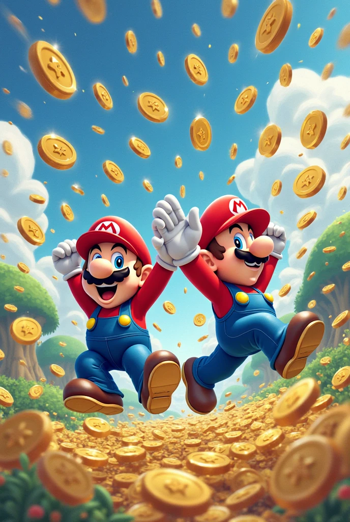 Mario bros holding a arcade token, in front a arcade