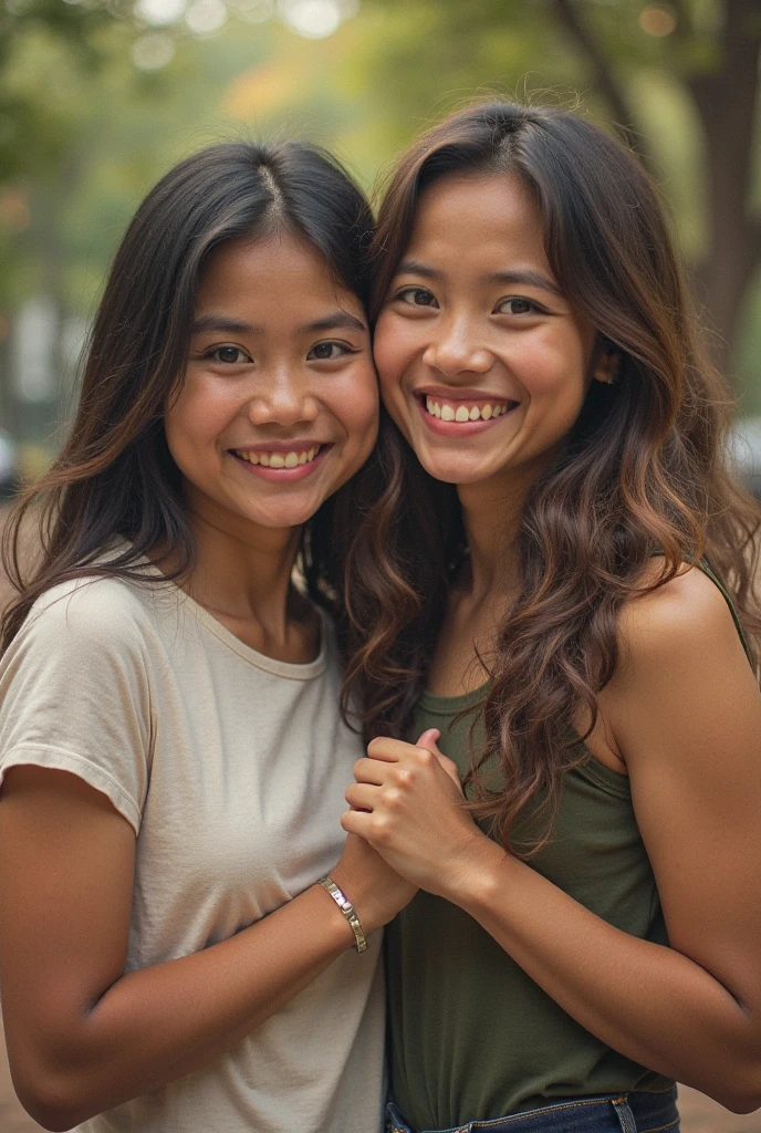 2heads, Extra arms, a woman posing for a picture, green shirt, blue leggings, curvy arms, incredibly beautiful, strong pose, very beautiful, arms to the side, 4 arms and 2 legs!, curvy and slender arms, multiple arms, armpits fused to shoulders, normal hands, slender body, rounder face, cute facial structure, cute nose, american eyes, identical faces, light green eyes, long black hair, earrings, 21 years old, upper body shoot, vietnamese, lighter skin tone, same size heads