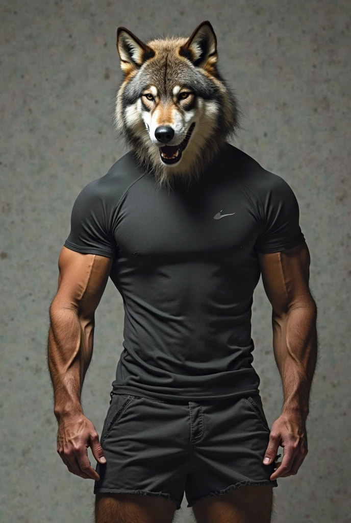 Muscular hairy wolf and sweaty adult (detailded), pose sexy, big dick, view from the bottom, now, transferring.
