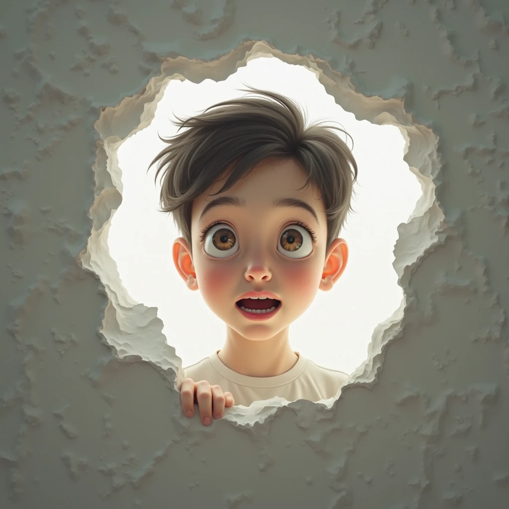 A little boy with brown curly hair pushed open the wooden window with both hands.