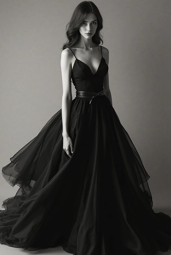 Latina woman, body view, black dresses