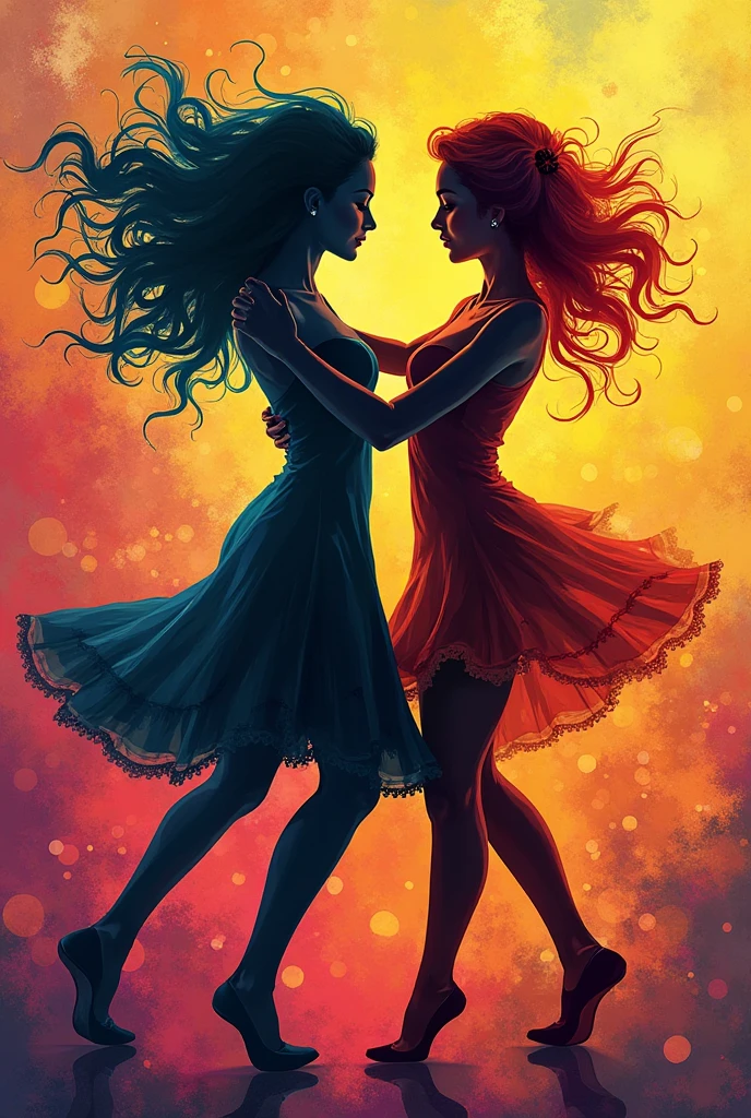 ((((Agregar agua en el piso, agregar salpicaduras multicolores , tornasoladas en el fondo)))),(((2 siluetas humanas acuosas, Bailando juntos en una calle , Por la noche, Luz LED multicolor, Alberto Seveso Arte, movimiento, ))), ((Baile callejero, Animated dance choreography)), (Vista de primer plano ) desde una altura de 3 metros primer plano extremadamente detallado, colores brillantes, 8k, ultra-high def, no borroso, Texturas, ..3d, cinematic landscape