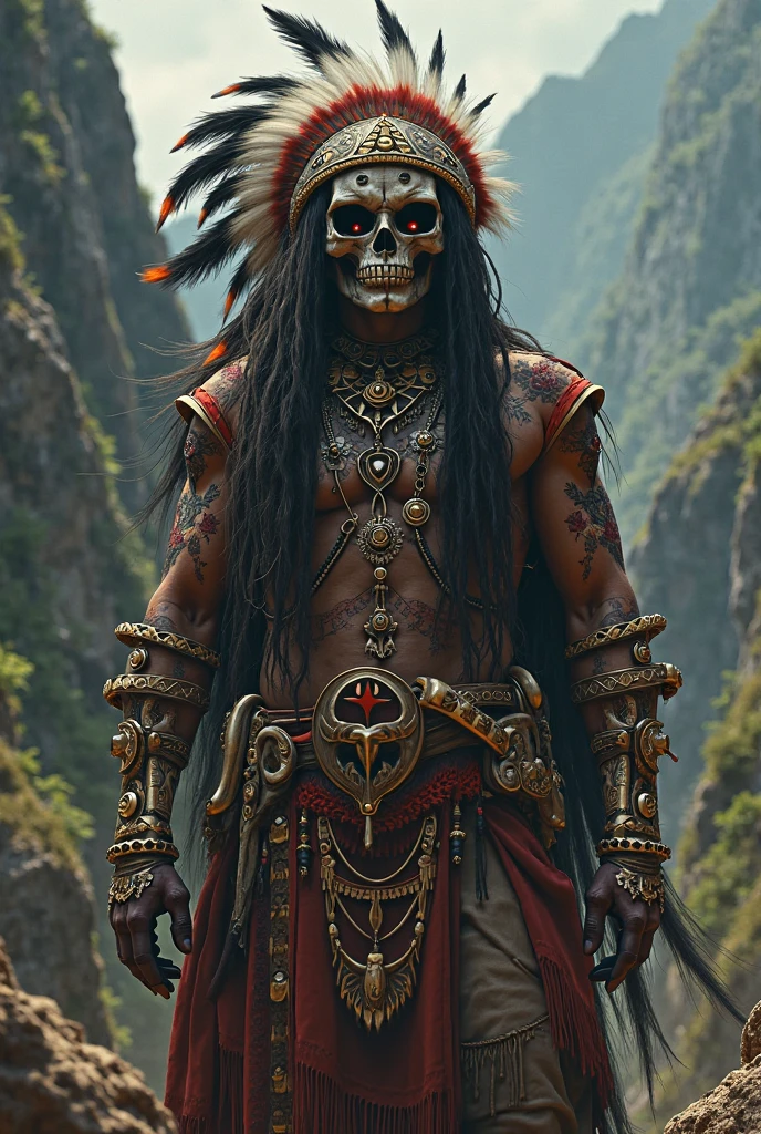 The Protectors wear clothing made from skins and natural fibers., adorned with tribal symbols and protective amulets. Their clothing is designed to camouflage them in the forests and mountains.. They use ritual masks and war paint to intimidate their enemies and connect with the spirits of their ancestors.. with the Fallout style