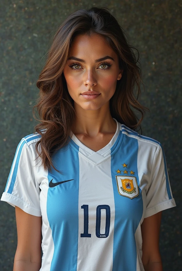 8k, clear grey eyes, beautiful mixed girl, Long slightly wavy hair, extremely detailed full curvy body, beautiful chest, football, Euro Championship, Football shirt of the French team, french stadium, Soccer ball, vibrant colors, natural lighting, (best quality,4k,,highres, masterpiece:1.2),ultra-detailed,(realistic,photorealistic,photo-realistic:1.37),portrait,landscape