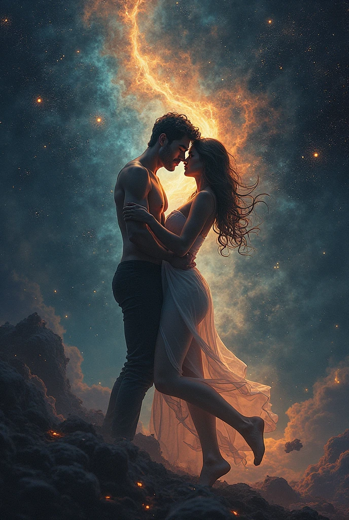 Masterpiece, Need for Good, 1 Man, Adult, Mature Woman, Tall Muscle Man, Dark Theme, Magic Array, Bubbles, Rainbow Sunlight, Underwater, Mirror, Floating Glass Sheets, Rainbow Light, Bubble Swirl, Wind Vortex, Aurora, Fantasy Landscape, Starlight Around the Character, (Upper Body), Naked on Upper Body, with a unicorn tattoo