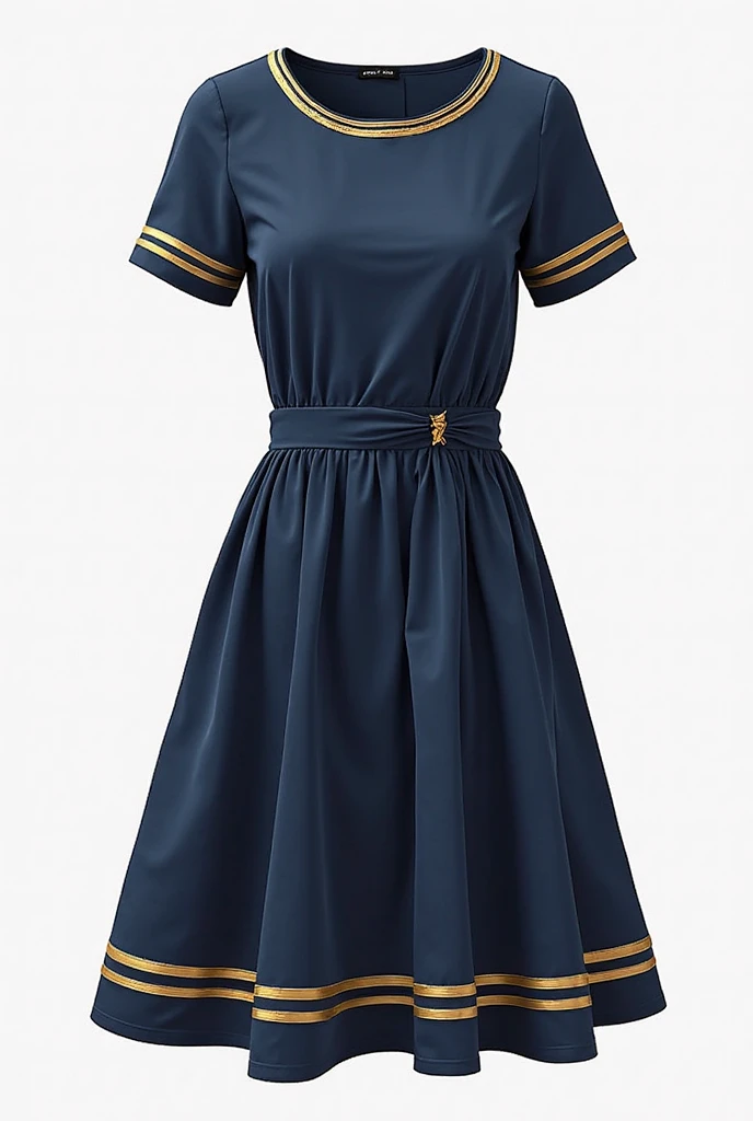 Real 15 year old girl in turquoise long sleeve shirt, Turquoise blue pleated skirt with straight golden line on the side, Simple golden shoulder pads, gold tie, black shoes and turquoise blue beret
