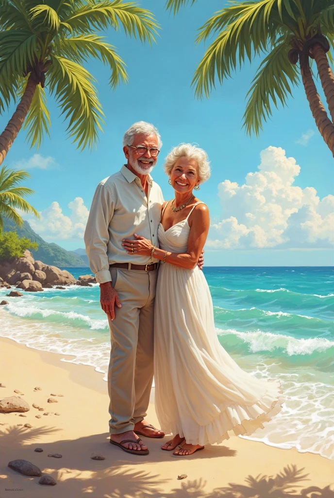 beach background, lovely couple grandmother and grandfather