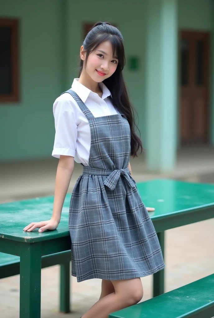 　(((Japanese female elementary school student)))(10 year old girl)　((((10 year old girlが一人、solo))))　whole body写真　Full Shot　Short Hair　A low ponytail　whole body　Thighs 　(share)　(Dark, tanned skin)Apron dress　Private elementary school uniforms　　cute　(smile)　Elementary school classroom　　Shot from between the legs　Spread your legs　shareを開く 　Through the gap(Panties)I can see