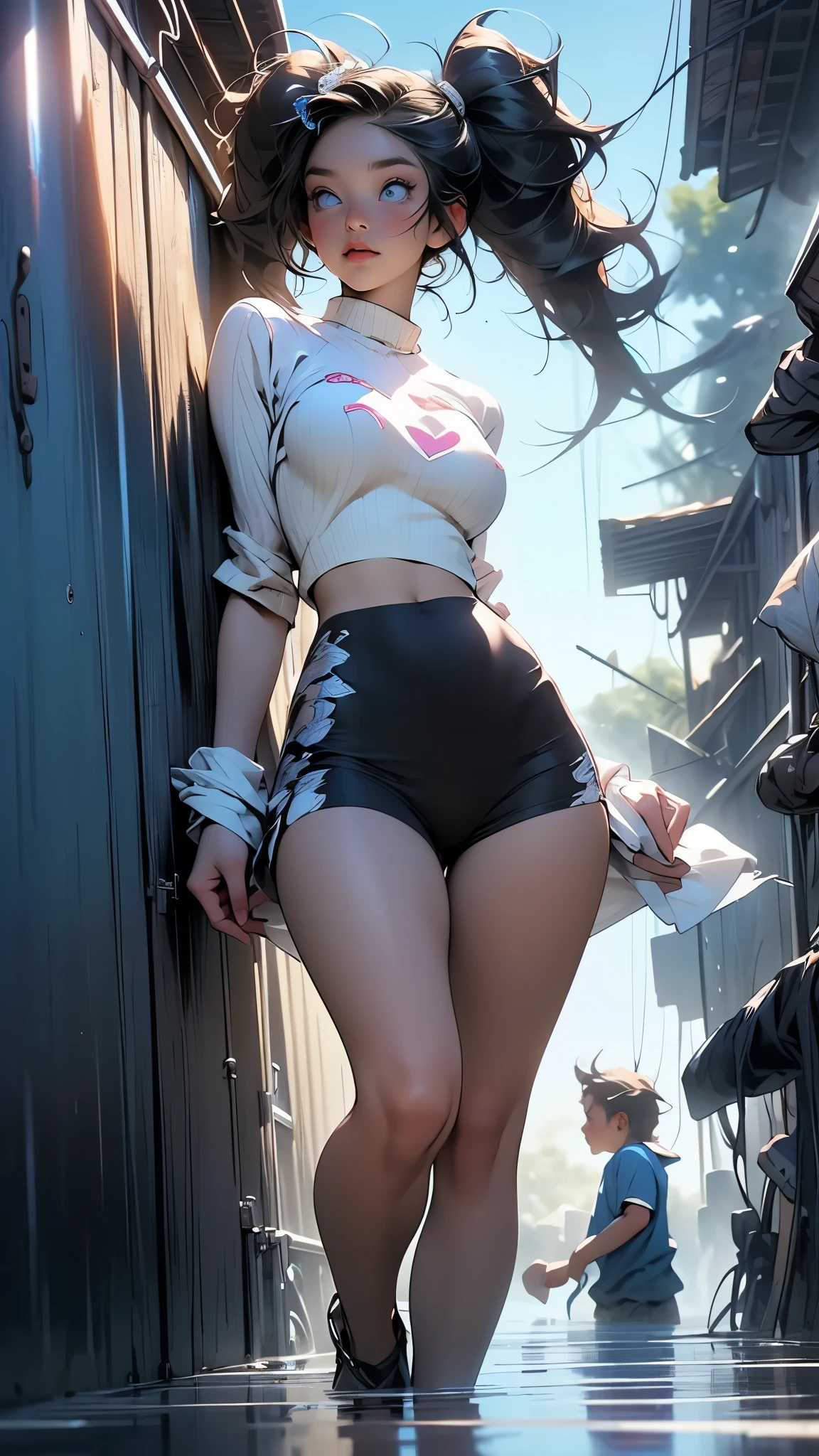 (masterpiece:1.3), (8k, photorealistic, RAW photo, best quality: 1.4), (1girl), beautiful face, (realistic face), (black hair, short hair:1.3), beautiful hairstyle, realistic eyes, beautiful detailed eyes, (realistic skin), beautiful skin, (sweater), absurdres, attractive, ultra high res, ultra realistic, highly detailed, golden ratio
