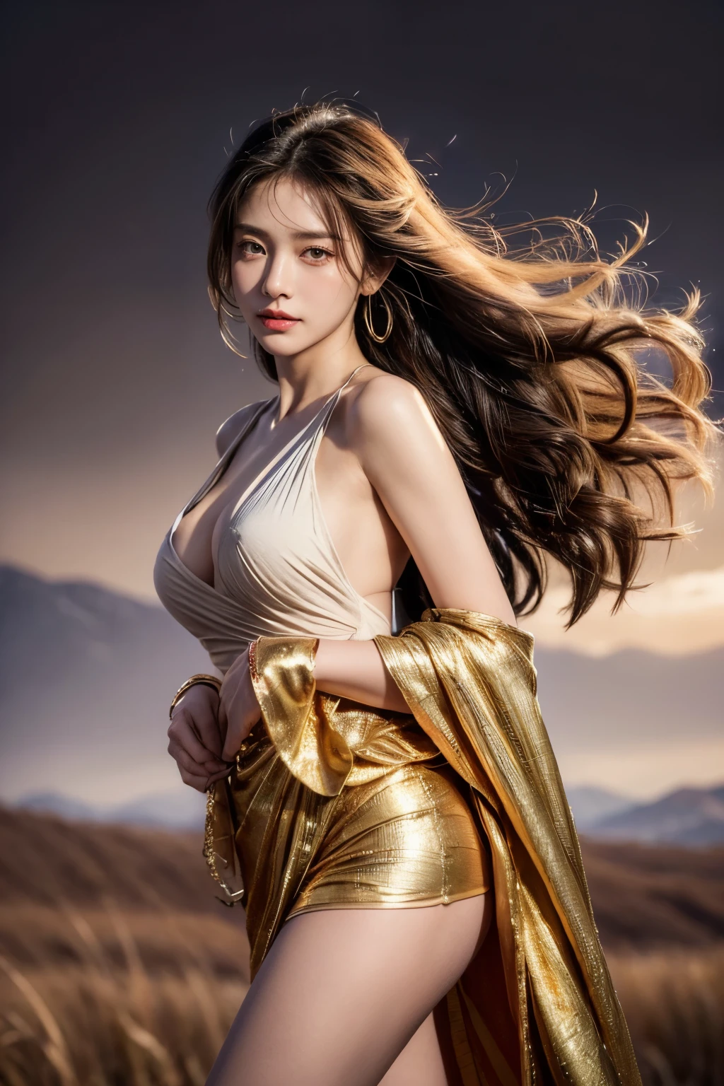 (skindentation:1.5), Realistic, Photorealistic, (masterpiece:1.5), concept art, intricate details, highly detailed, photorealistic, octane render, 8k, unreal engine, dynamic pose, best quality, highres, (realistic face:1.1), (hyperrealistic:1.1), ((full_body)), perfect eyes,(shiny skin:1.2), (((hairstyle))), (((perfect handtremely detailed background), haunted island, ((dynamic background)), ((lightning)), (light rays), (1girl), wearing cloak, (((flowing cloak))), ((detailed eyes, high quality eyes, high quality face)), long hair, (((flowing hairstyle))), 1girl ((controlling the water)), (((whirlwind of water))), ocean, tsunami, magic, (dramatpic, depth of field, bokeh, 4k, gothic, ((raining)), energyball between hands, (gigantic breasts:1.4), gigantic cleavage breasts, (1 girl:1.5),