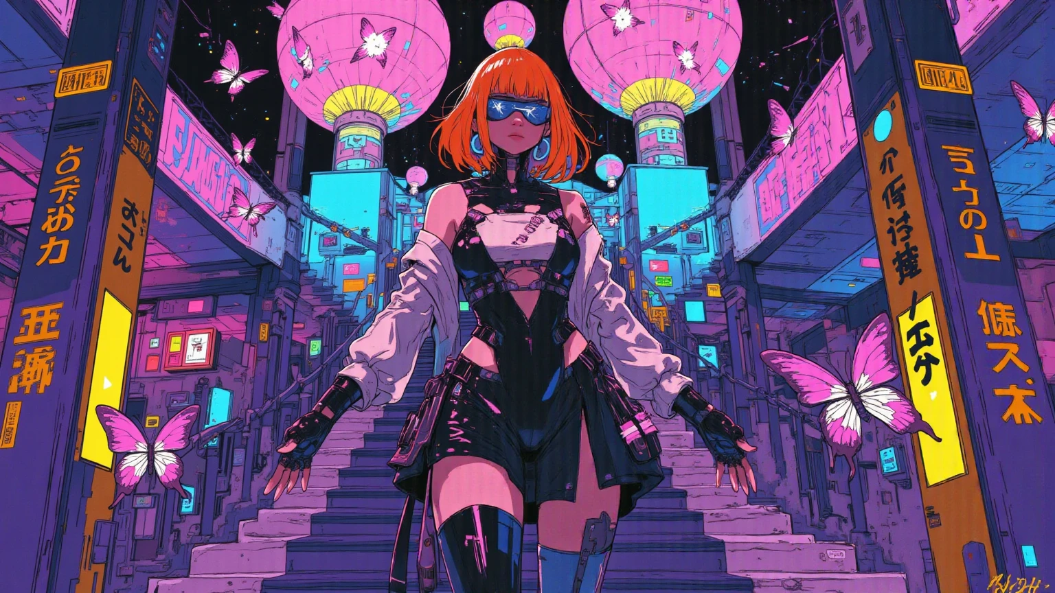 depicts a modern-day witch who has embraced the world of cybernetics to enhance her magical abilities. The artwork should convey the enchanting blend of traditional witchcraft and futuristic technology. Here are some specific elements to include: The Witch's Lair: The setting should be a cozy yet slightly eerie room, filled with magical books, crystal balls, potion ingredients, and antique furnishings. The room should be dimly lit by candles and a soft, mystical glow emanating from her cybernetic enhancements. The Cyborg Witch: The central focus of the artwork is the witch herself. She's a striking figure with a mix of traditional witch attire and cybernetic enhancements. Her clothing should have a witchy, occult aesthetic, with flowing robes, a pointed hat, and an intricate pentagram necklace. Her arms, however, have been upgraded with cybernetic components that incorporate magical symbols and glowing runes. Magical Interface: The witch is in the midst of casting a spell, with a holographic, touch-screen interface floating before her. This interface includes spell incantations, arcane symbols, and digital components, demonstrating her fusion of magic and technology. Spell Ingredients: On a nearby table, there should be a collection of spell ingredients, like herbs, potions, and magical artifacts. Some of these items may have been modified with cybernetic enhancements, blurring the line between the natural and the technological. Familiar: The witch's familiar, perhaps a cat or raven, should be present in the scene, serving as her magical companion. The familiar could also have subtle cybernetic enhancements or glowing eyes. Glowing Runes: The room should be adorned with ancient symbols and glowing runes on the walls and floor, contributing to the magical atmosphere. Aetherial Lighting: Use a combination of mystical, ethereal lighting and cybernetic glows to create a captivating interplay of light and shadow. The contrast between the tradit