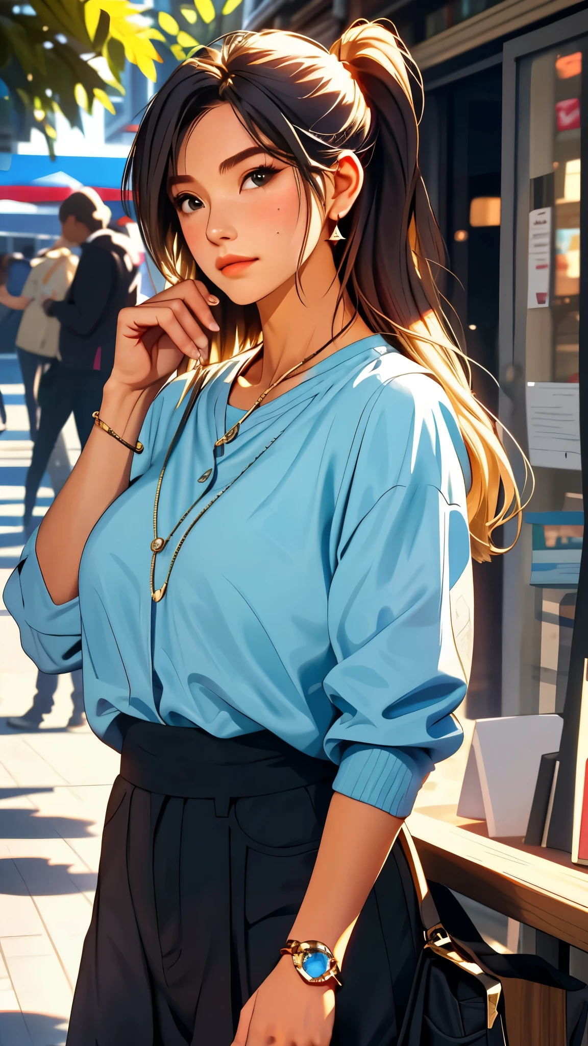 girl, sweat, medium , shy, detailed hand, looking at viewer, lips apart, dynamic shadows