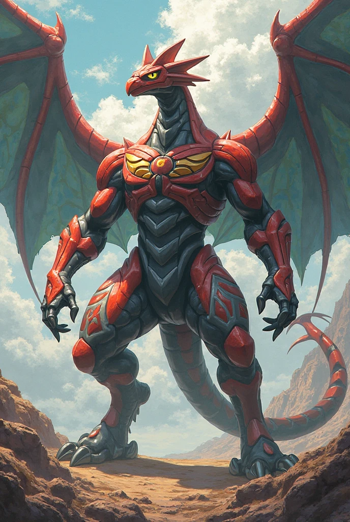 A tall, male, muscular, Dragon with biceps with yellow skin and orange front side, green eyes, (soft shading), 4k, hi res, desert background, Dragon is wearing a glossy leather dog collar around the neck, Dragon is wearing glossy leather bracelets around the wrists, Dragon is wearing glossy leather bracelets around the ankles, Dragon has three toes, small claws on fingers and toes, Dragon has 4 fingers, flexing muscles, clenching teeth, leather collar and bracelets are worn at the same time, leather collar is thick, leather collar is extremely detailed, leather bracelets are extremely detailed.