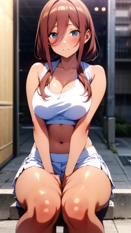 masterpiece、highest quality、Very detailed、Photograph the upper body、1 female、(Arms behind your back:1.4)、Are standing、Turn your body forward、View your viewers、(gymwear:1.2、red buruma:1.2)、blush、shy、Purple Hair、Open your mouth、Schoolyard、Ground、Big Breasts、