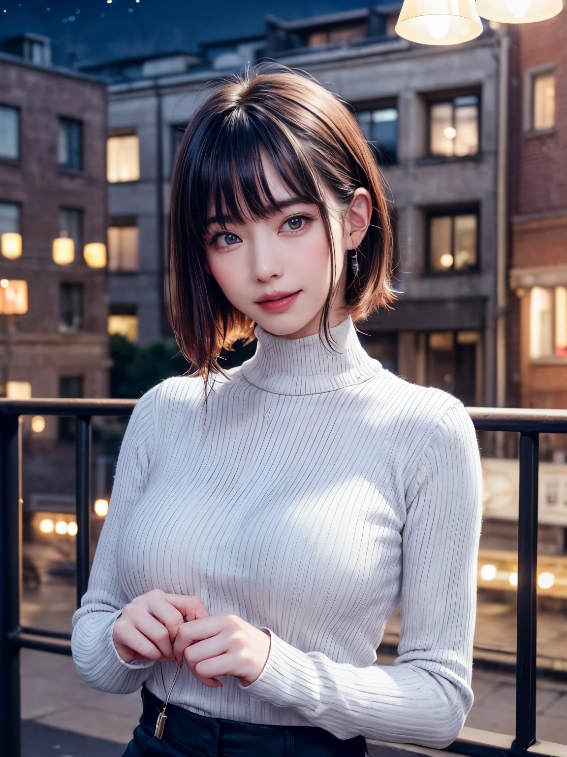 (8k, Realistic, RAW Photos, highest quality: 1.4), (One girl), so beautiful, (Realistic Face), (boyish, silver berry short hair), Beautiful Cyberpunk Suit, A gaze that seduces the viewer, Beautiful expression, Beautiful breasts, (Realistic Skin), Beautiful smile, (soldier), Charm, 超High resolution, Ultra-realistic, High resolution, Spoiled,Composition from the thighs up