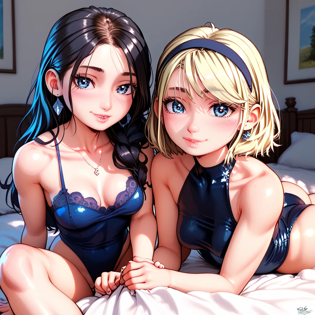 two women in a bathroom with shower and shower tray, alena aenami and lilia alvarado, two girls, wlop y sakimichan, pose sexy, dos modelos en el marco, posando juntos en sujetador, wet swimsuit, very pose sexy, carnal ) wet, mojado, sakimichan y frank franzzeta, Hot Hot hot