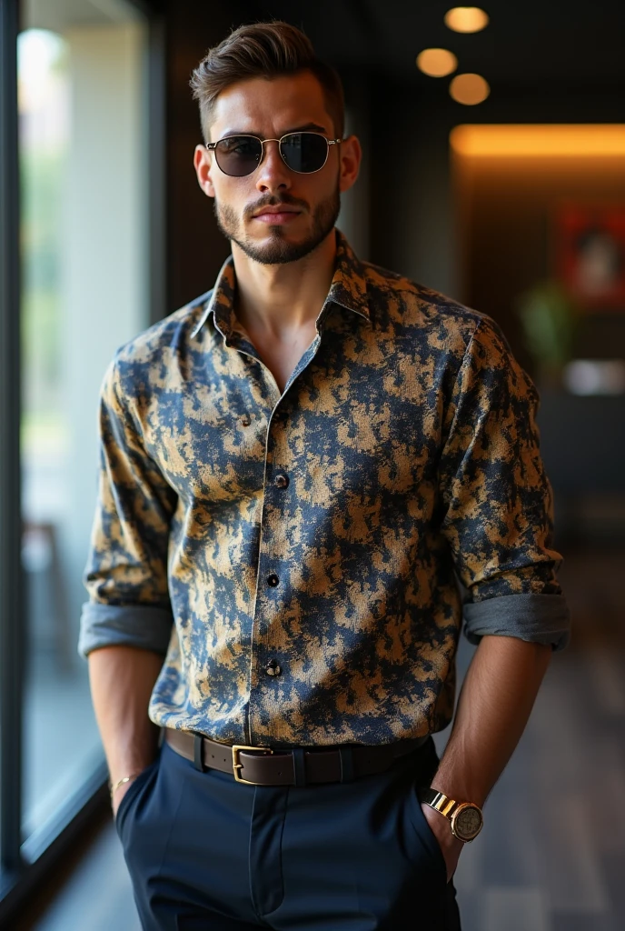 is a man wearing luxury brand shirts. My name shows the slogan of living in style & And the design of the pdf file