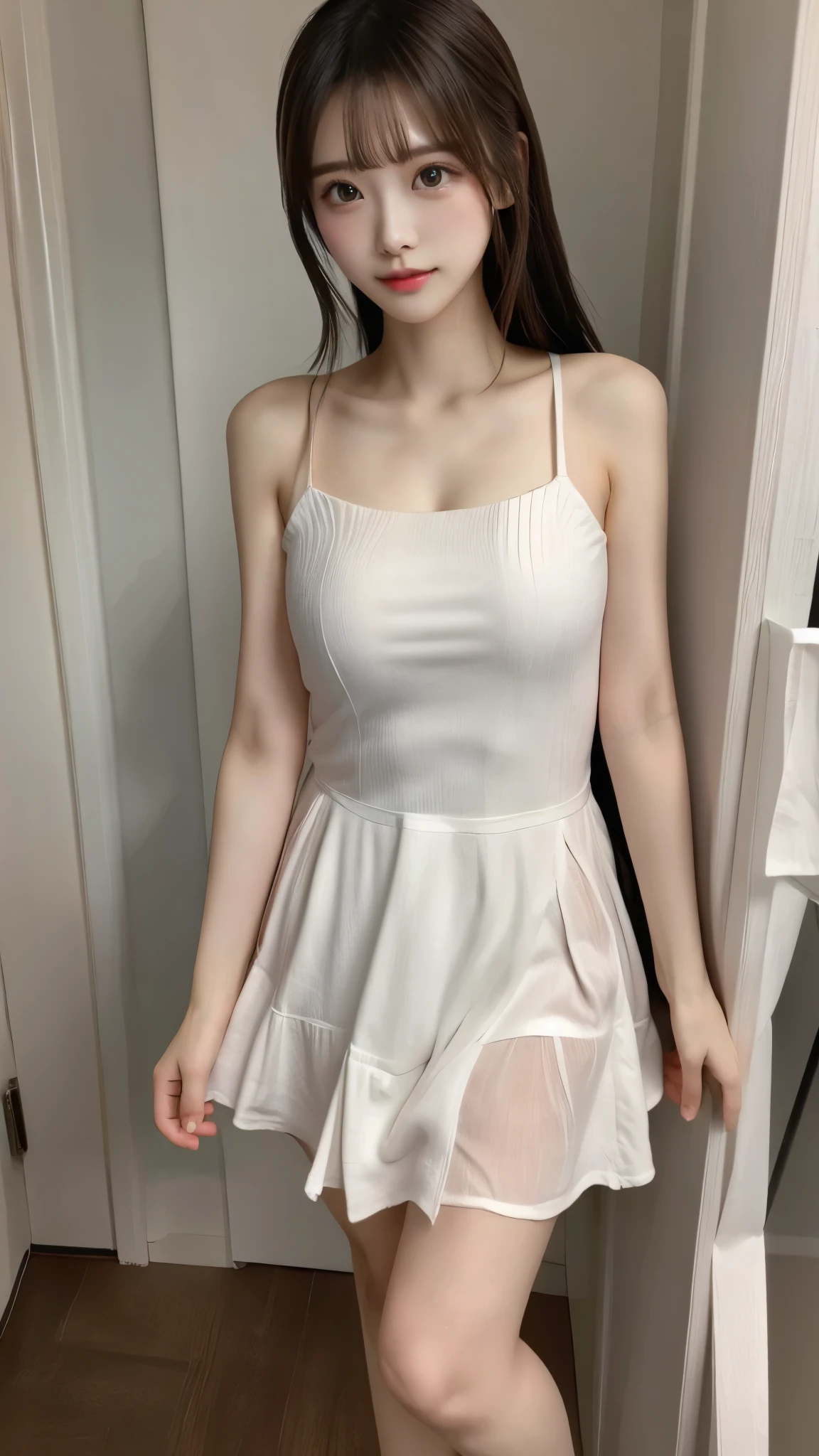 ((Best quality, 8k, Masterpiece: 1.3)), Selfie, Sharp focus: 1.2, Cute beautiful woman with perfect body: 1.4, Slim big breasts: 1.2, ((Brown hair dark, Big breasts: 1.2)) , (small transparent dress, half naked, highly detailed breasts, Happy expression, Standing: 1.2), ((Night view of the city with rain, Balcony simple: 1.3 making with the female being the main focus)), Highly detailed face and skin texture, Detailed eyes, Double eyelid