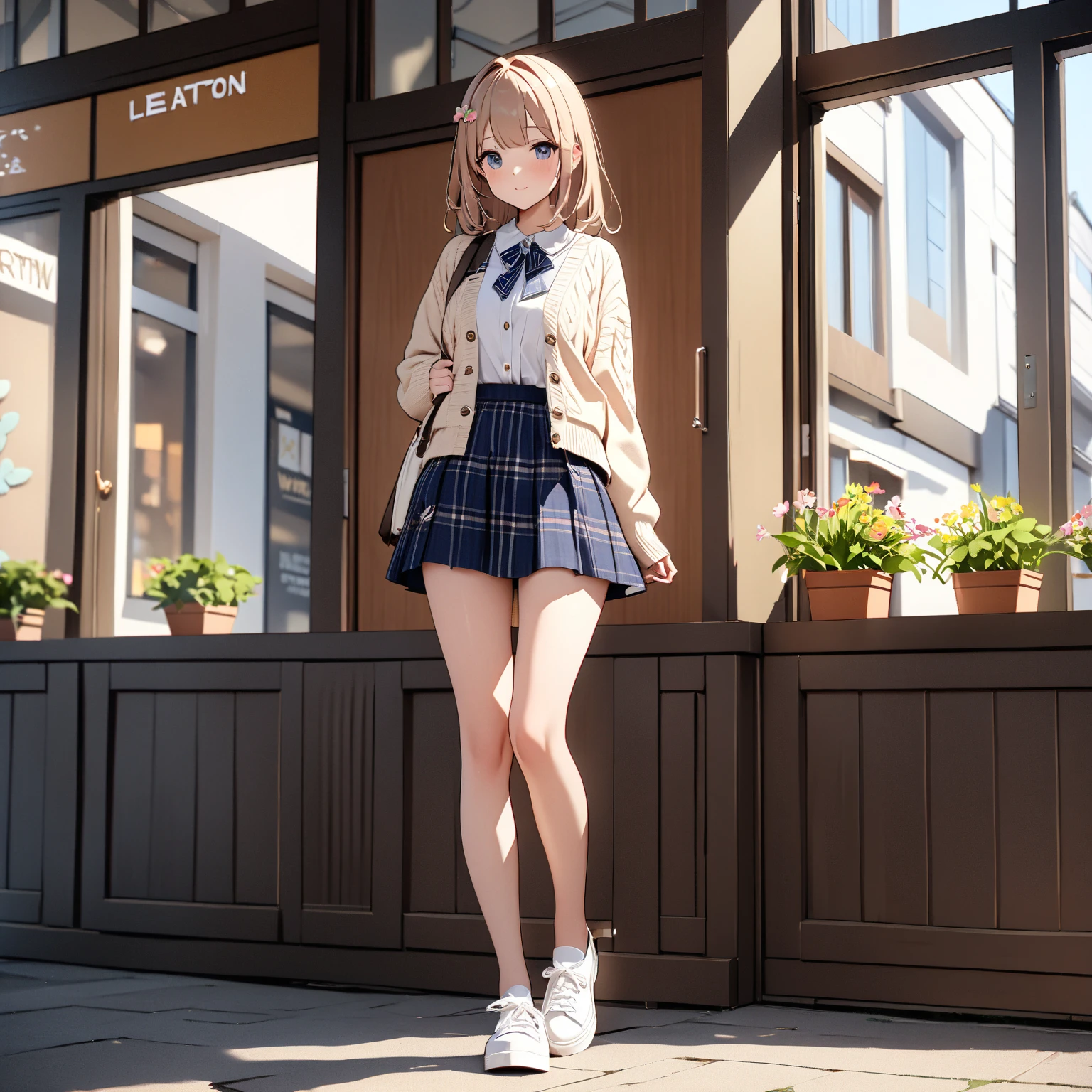 (masterpiece:1.2)、(top-quality:1.2)、beautidful eyes、(beauitful face:1.3)、(perfectly proportions:1.2)、(Beautiful:1.3)、a picture、(1 girl in)、High school student in his 18s、Height 150cm、ssmile、Climb the stairs、heavy wind、a miniskirt、White panties are visible、buttock、(Japan high school uniform and designated shoes)、(Dark blue blazer:1.2)、(plaid skirts:1.5)、(White shirt for students)、 (Long tie:1.2)、(light brown random hair)、(white panties)、(cammel toe)、(Black loafers:1.5)、Composition looking up from below High Definition CG Unity8k、poneyTail、Young children、Young sensuality、red blush、ruddy lips、looking at the viewers、embarassed expression、shy expression、micro pantie、cute butt、I can see panties
