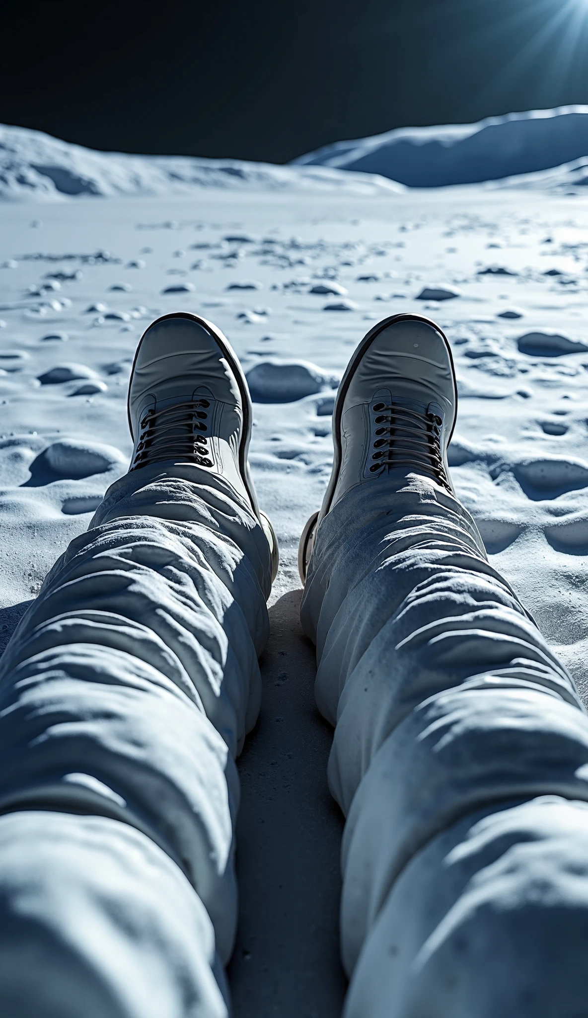 girl laying in the antarctic<lora:POV-step00015000:1>