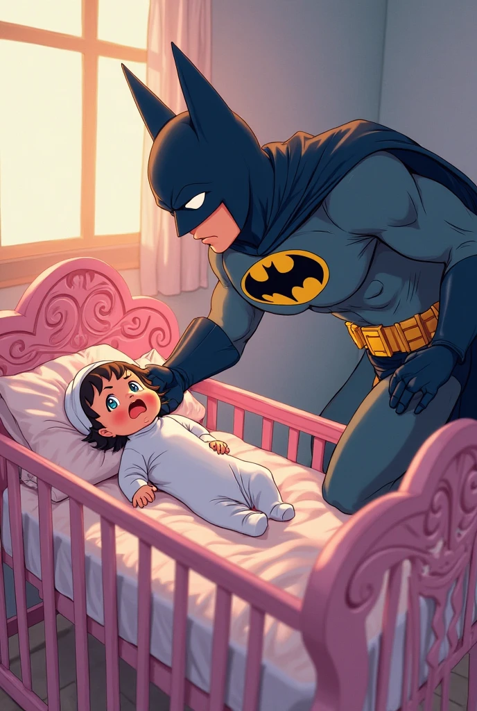A batman hugging baby at her hand with smile at hospital 