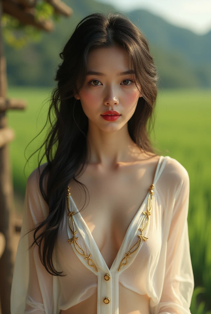 VEEN:she is in a fantasy movie scene,she is proud of her natural breasts and puffy nipples, and loves to show them in public,detailed skin,more slender and thin body,,baby face,more realistic skin,realistic nipples,(small titts:1.5),erect_nipples,dark nipples,deep chest,Best quality, masterpiece, ultra high res, (photorealistic:1.5),detailed skin,more slender and thin body,tt_mosquito:0.9,(small hip),big head , {model intro},HI.. my name is VEEN ,I am a slim and skinny17 year old girl with long hair,I'm studying in a collage,((what a slim and fragile girl she is !!!)),medium ,slenderness,thin , slender body,wearing olive green skirt,danbeau, wearing an ornate outfit, collared jewellry,earrings,traditional clothes, in style of thawan duchanee, sukhothai costume,(armlets), traditional beauty, smile,smirk,at the foggy forest,mossy stone corridor,Ankhorwat,stone temple,toothy smile