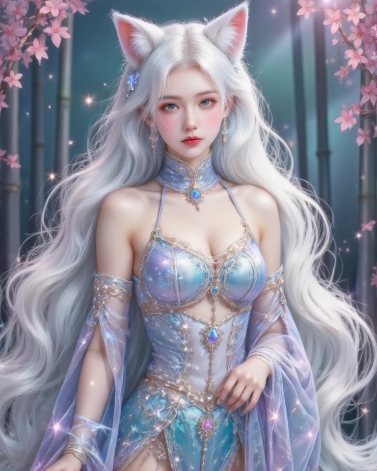 A captivating anime girl gracefully emerges from the pages of a Pond in a Sunnlit Magic FOREST, her vibrant and intricate colors breathing life into the artwork. She wears extraordinary fantasy costumes,Decorated with exquisite details, reflecting the enchanting world she inhabits. Luminescent elements, like glowing crystals and ethereal wisps, surround her, casting a soft, otherworldly glow. The watercolor style imbues the image with a sense of fluidity and delicacy, as if the colors are effortlessly blending and bleeding into one another. Camera shot: Medium Shot, Camera lens: softfocus, Lighting: luminescent glow, watercolor brushstrokes,