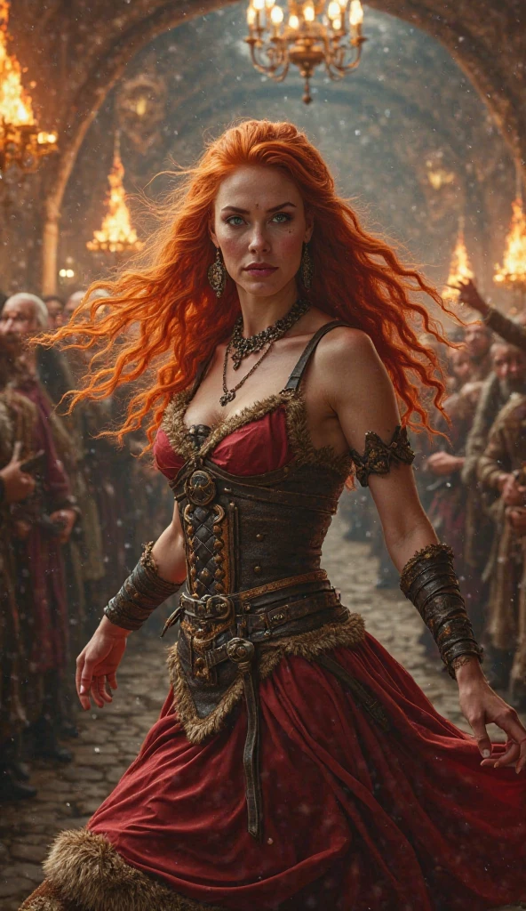 Beautiful lady red hair green eyes in a slave leia outfit
