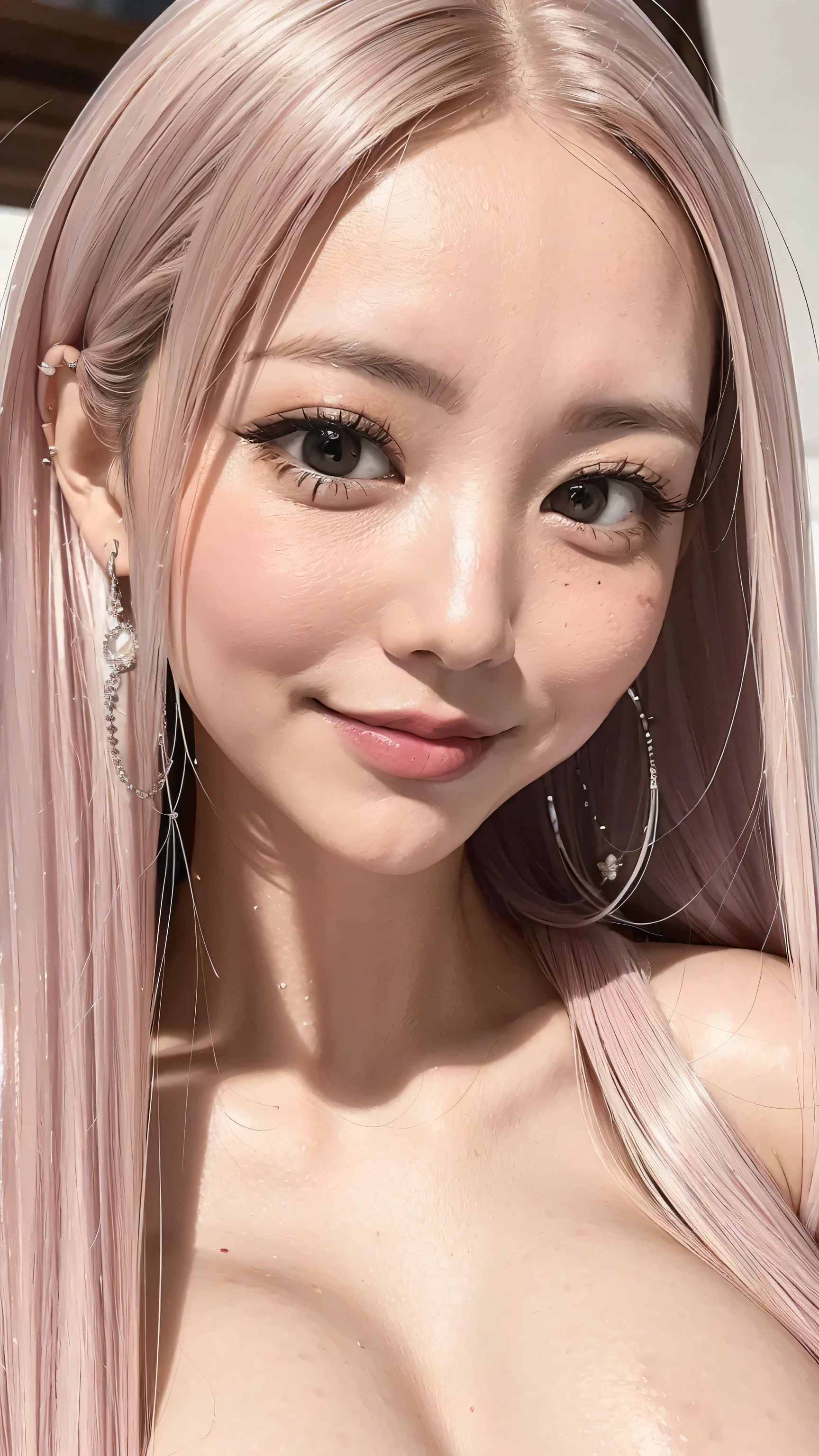 VERY FACE CLOSE UP 、Collect faces in the center、bring your face closer to the front、 big nipples , huge nipples,Look at me with a smile 、vision、 Collect beautiful platinum-colored hairs and collect them in the center 、 、