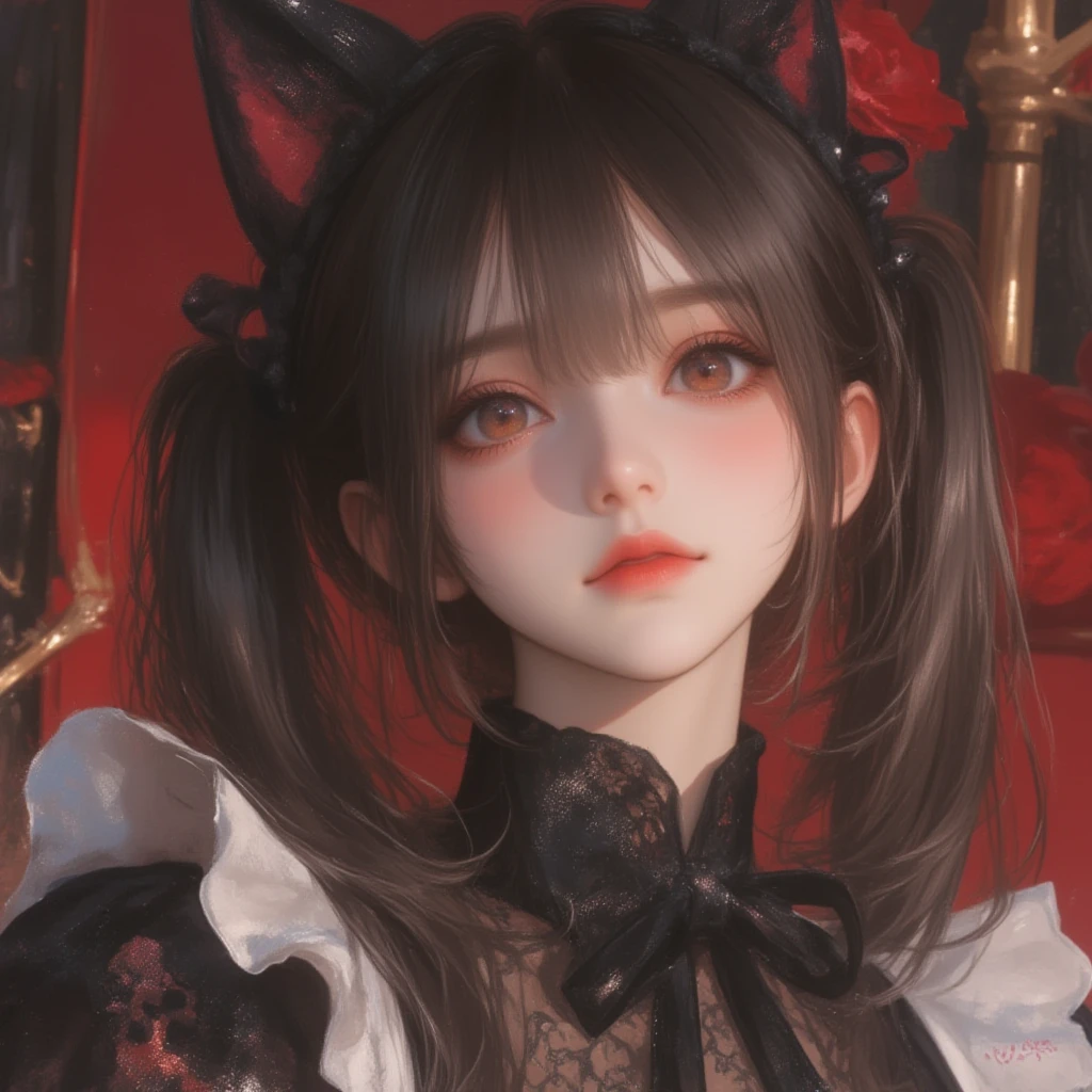 (masterpiece, best quality, ultra-detailed, best shadow), (detailed background,dark fantasy), (beautiful detailed face), high contrast, (best illumination, an extremely delicate and beautiful), ((cinematic light)), colorful, hyper detail, dramatic light, intricate details, (1 girl, solo,bla (masterpiece, best quality, 1girl, solo, intricate details, chromatic aberration), (realistic),(skin),1girl shizuku high ponytail, ((medium breath)),(black hair,blunt bangs),detailed hair, red head ornament, blue highlights, hair over one eye,red eyes, sharp eyes, choker,((black crop top cleavage cutout )),jeans,(symmetry eyes),(perfect symmetrical body), night,(((natural light))),backlighting,against grey wall, dim lighting ,standing,(look at viewer),((centered shot, from front,(face and waist))), cat ears,Schoolgirl Blazer、High school girl uniform、Red checked skirt、JK style、jaket、to stand、A slight smil、garterbelts、knee high socks、panthyhose、Beautifying the world、Unhappy、Transcendent beauty、Beautiful shape、wretched、ghosts、wraiths、Evil Spirit、Beautiful、boredom、Unusual beauty、Bewitching、Fornication、Hard Dark Gothic Makeup、twin-tail hair、Black Dark Eyeshadow、slaves、crying how bright、mourn、Sad songs、Good skin luster、Long hair straight hair、Dark Gothic Makeup、Dark smile、Expressions of sexual arousal、Fragrant beauty、age19、seductiv、 Strong sexual pleasure facial expressions、A look of shame、masturbation、Obscene look、Stained glass background、masutepiece、Best Quality、Ultra-detailed、Refers to 5 books、Sweat glitters on my chest、Glitter of sweat on your face、Glitter of sweat on your thighs、Put your hand deep in your crotch、Rubbing the crotch、Panting look、Expression of sexual pleasure in anguish、Sweating profusely、Drunken face、Nasty Woman、Transcendent Bewitching Pose、Nasty poses、Open your legs a little、cross one's legs、black frilly panties、Breast size is normal size、The shape of the chest is in the form of a bowl、Glamour、thighs rather thick、Tamaki Mukaisaka、Dark pink hair、Smile、Height 158 cm、