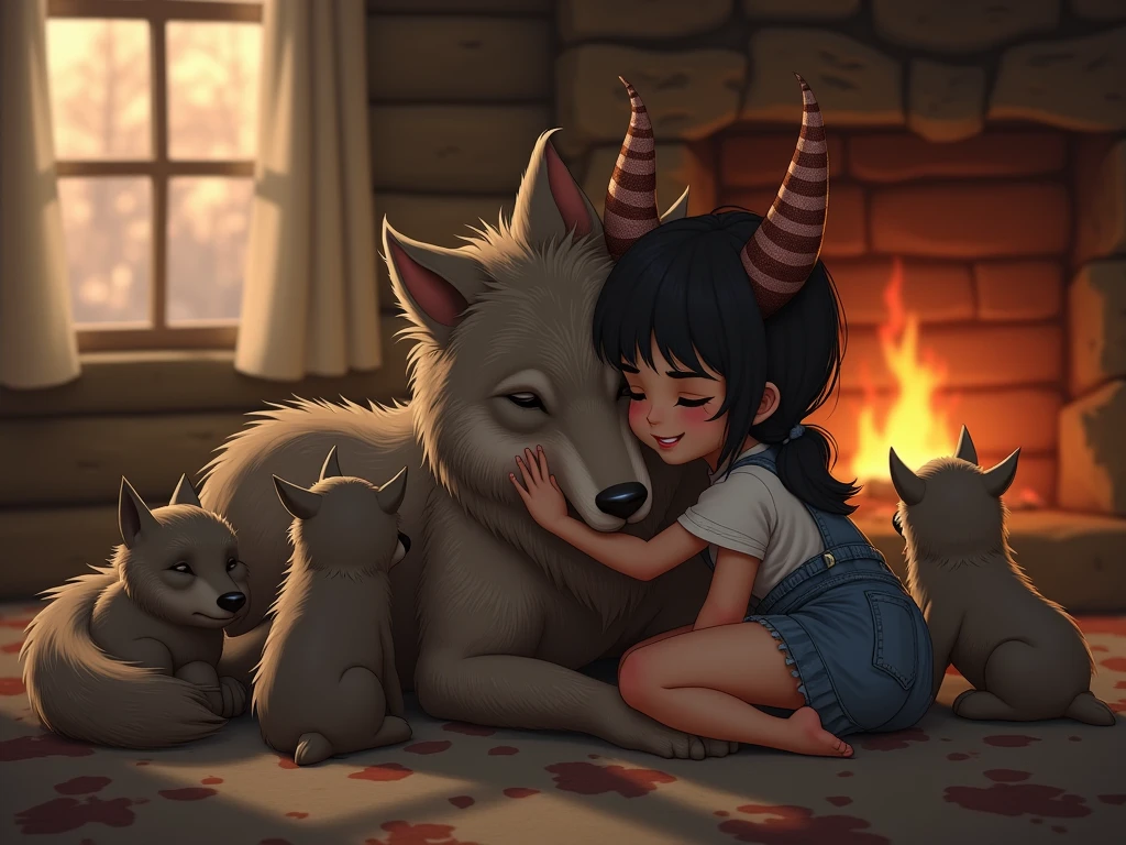 Outside the cave、Bright sunshine((Clean with horns and wings、1 Silver-Haired Dragon Girl、Bondage costumes、Depiction of playing with one cute brown Shiba Inu))、Close-up photos、Volumetric fog、Halation、、Dramatic atmosphere、central、thirds rule、Realistic depiction